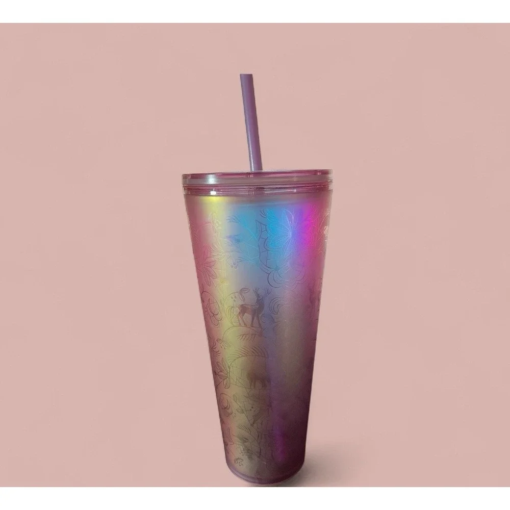Starbucks 2022 Holiday Woodland‎ Light Pink Tumbler 24 oz Deer Iridescent Lace